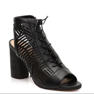 Sam Edelman Rocco Black Vegan Leather Cut Out Peep Toe Sandals Size 6.5